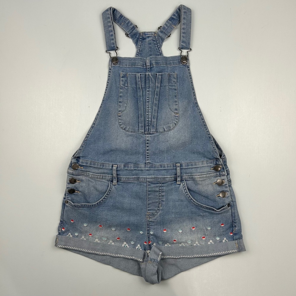 American Rag‎ Cie Womens Denim Shortalls Blue Embroidered Bib Overalls Size 9